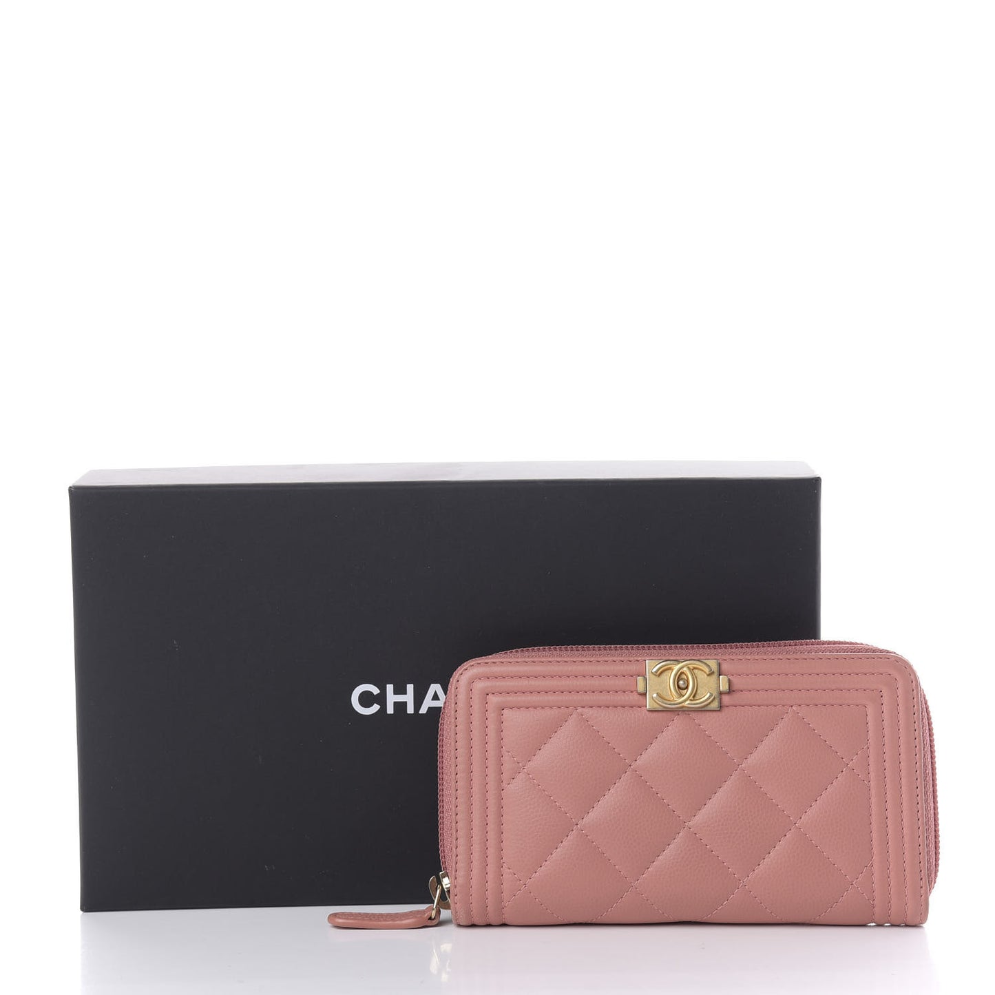 Caviar Quilted Boy Small Zip Around Wallet Pink