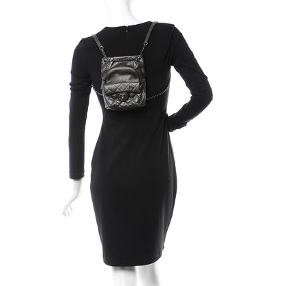 Chanel Metallic Lambskin Quilted Drawstring Backpack Dark Grey 2 of 7