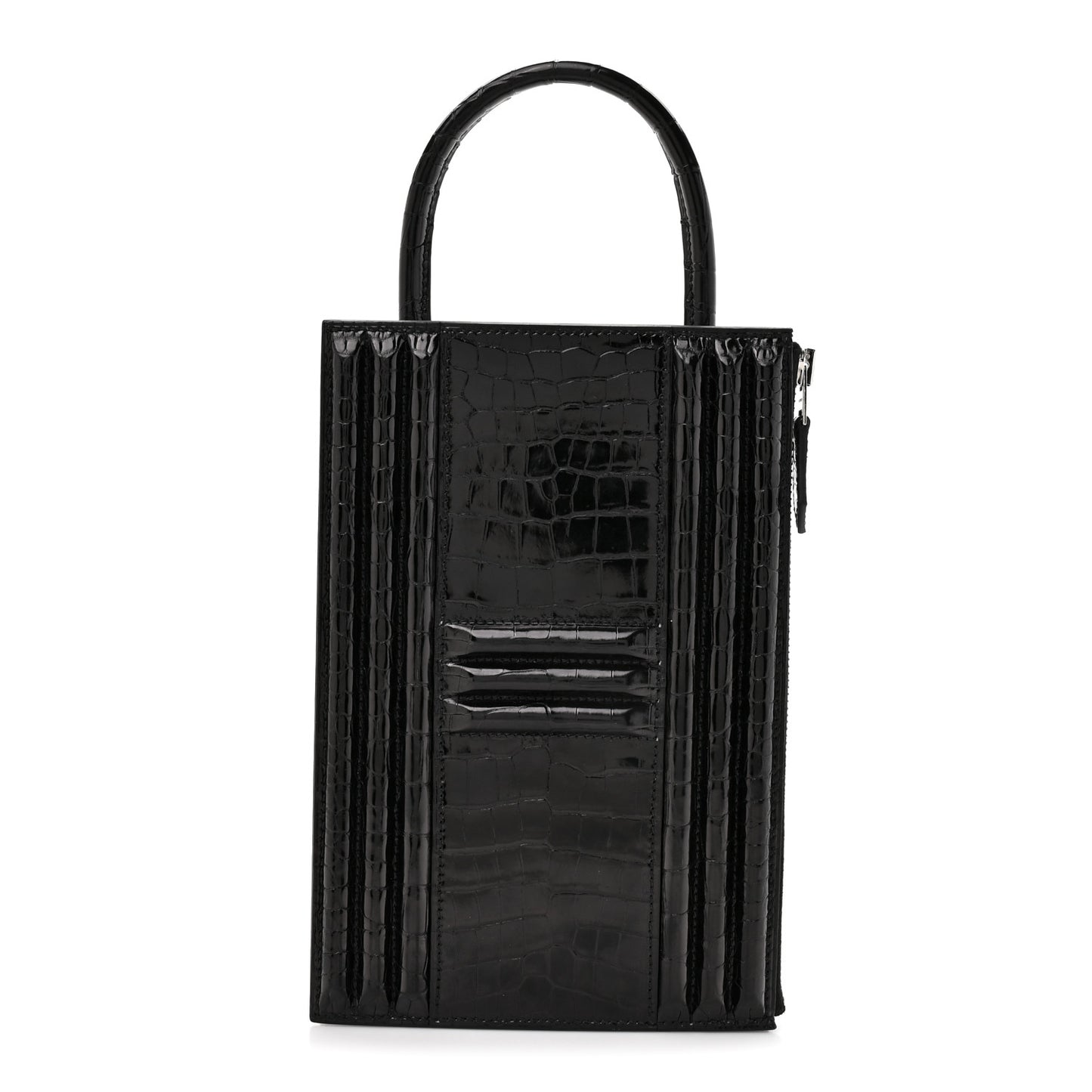 Shiny Porosus Crocodile Lisse Kelly Cadena Clutch Black