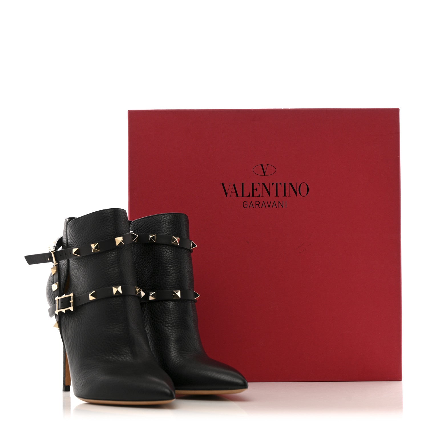 Valentino Garavani Pebbled Calfskin Rockstud Double Buckle 65mm Ankle Boots 37.5 Black 10 of 10