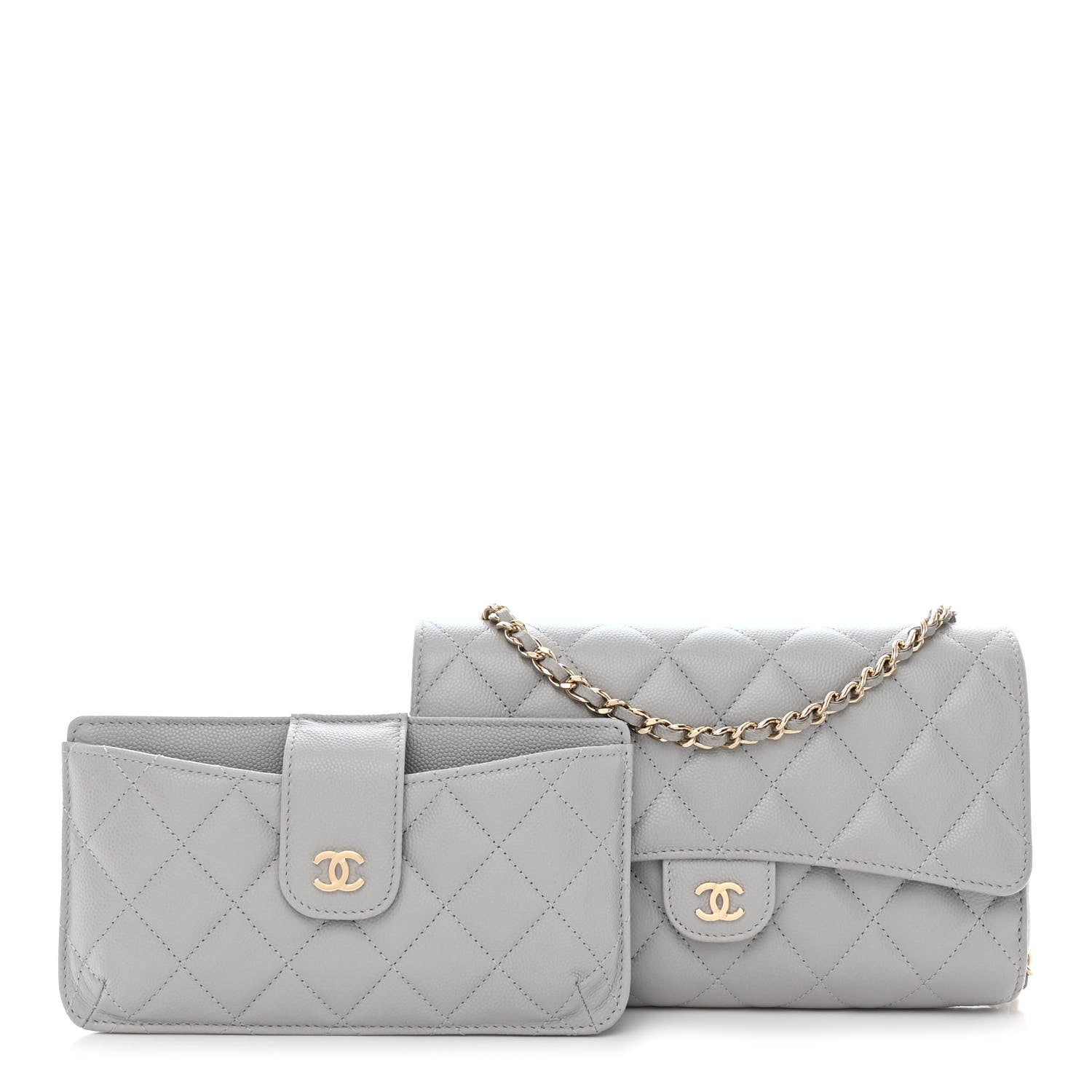 Chanel Caviar Quilted Phone Holder Wallet on Removable Chain Grey 1 of 16