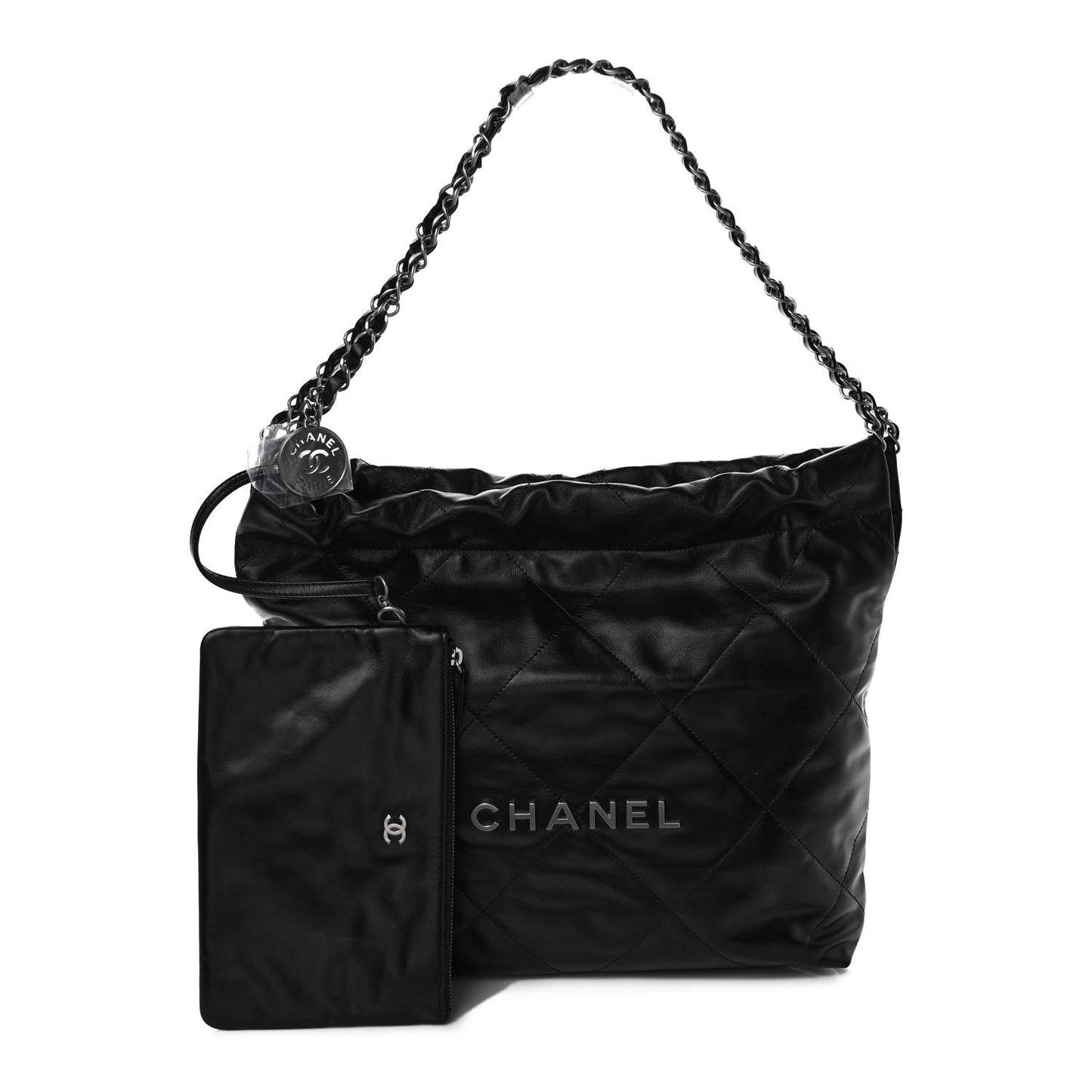 Shiny Calfskin Quilted Small Chanel 22 Black