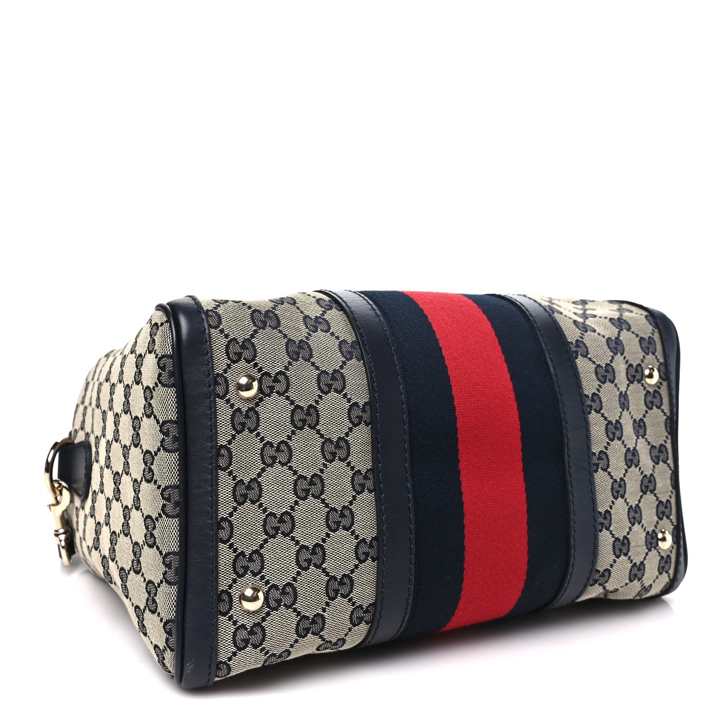 Gucci Monogram Selleria Calfskin Vintage Web Medium Boston Beige Blue 4 of 10