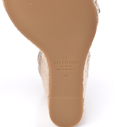 Valentino Garavani Grained Calfskin Rockstud Ankle Strap Espadrille 15/105mm Wedge Sandals 36 Poudre Natural 6 of 9