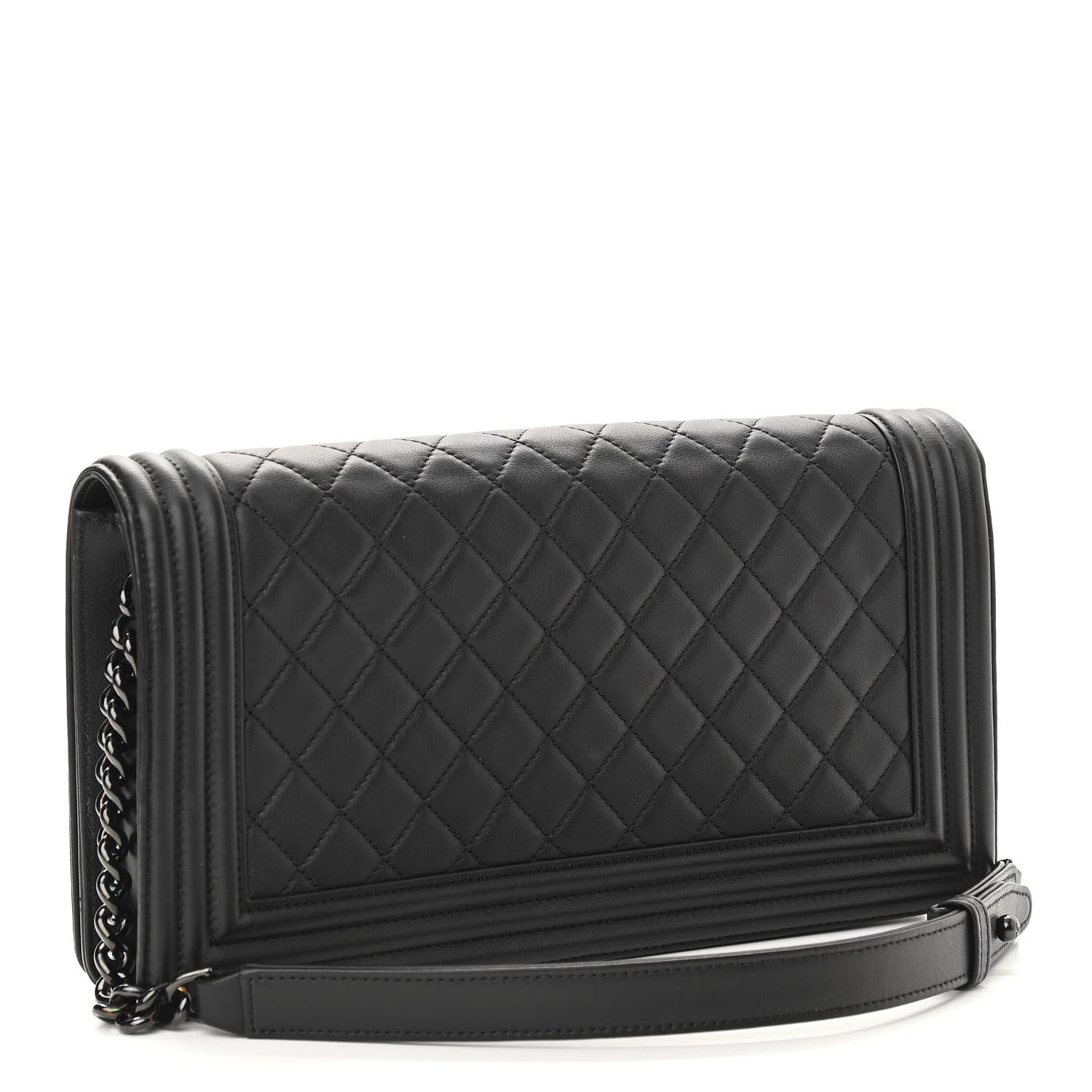 Chanel Calfskin Quilted Boy Clutch With Removable Chain So Black 3 of 12