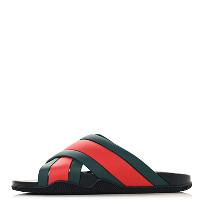 Gucci Rubber Web Womens Criss Cross Slide Sandals 42 Green Red 1 of 9