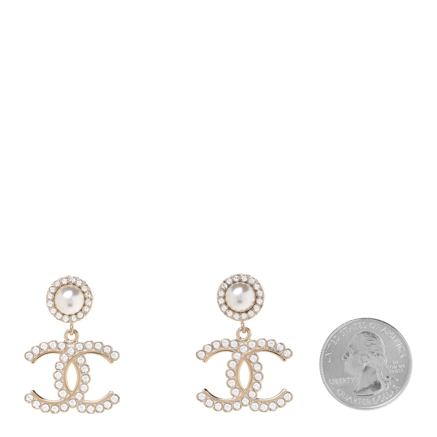 Chanel Crystal Pearl Bow-tiful CC Drop Earrings Gold 2 of 5