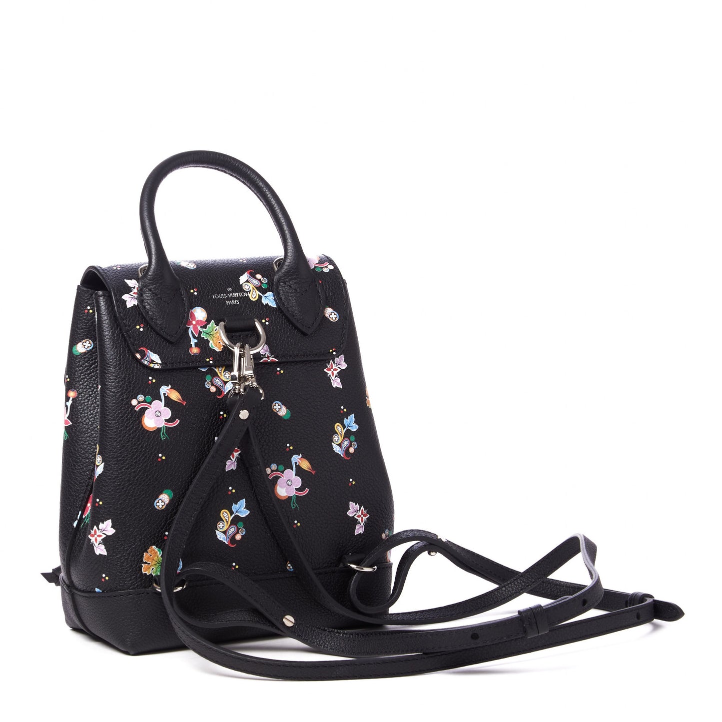 Calfskin Flower Lockme Mini Backpack Black Multicolor