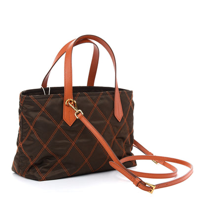 Prada Nylon Tessuto Impuntu Quilted Shopper Tote Brown Orange 3 of 8