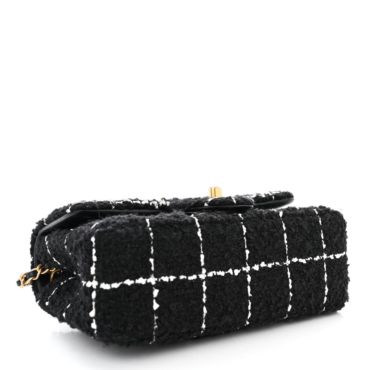 Tweed Quilted Mini Rectangular Pearl Crush Flap Black