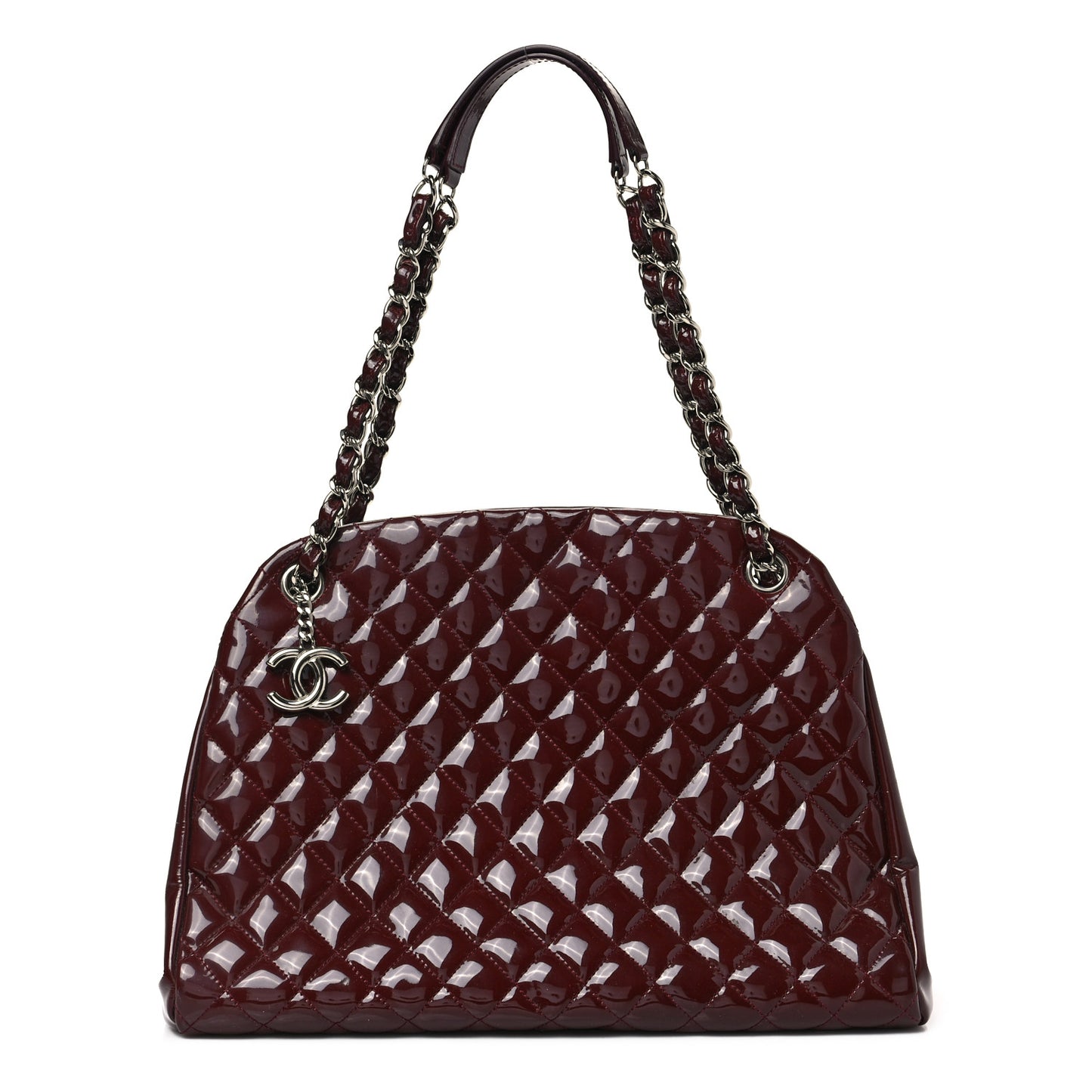 Patent Quilted Maxi Just Mademoiselle Bowling Bag Burgundy