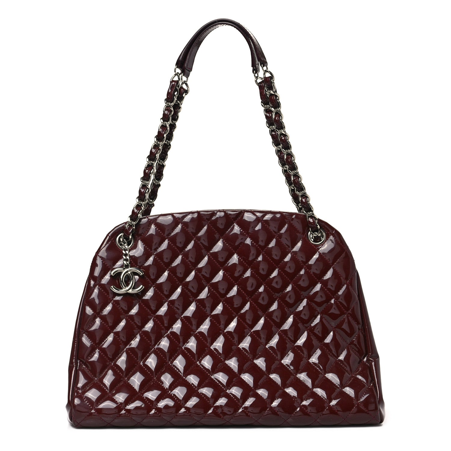Chanel Patent Quilted Maxi Just Mademoiselle Bowling Bag Burgundy 1 of 8