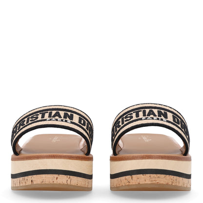 Christian Dior Raffia Dioriviera Embroidered Dway Platform Slide Sandals 37.5 Natural Black 3 of 10