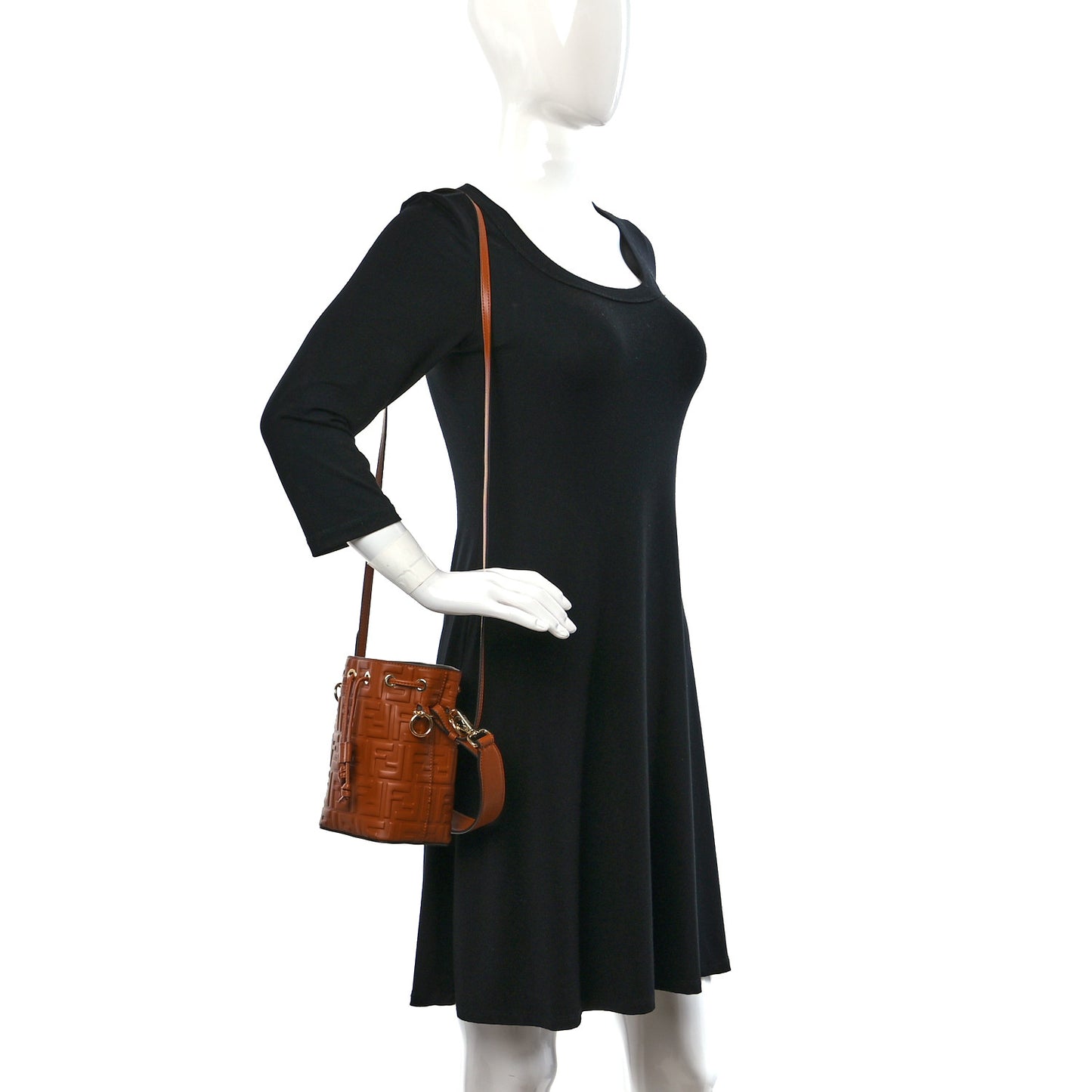 Vitello Liberty F is Fendi FF 1974 Embossed Mini Mon Tresor Bucket Bag Brandy