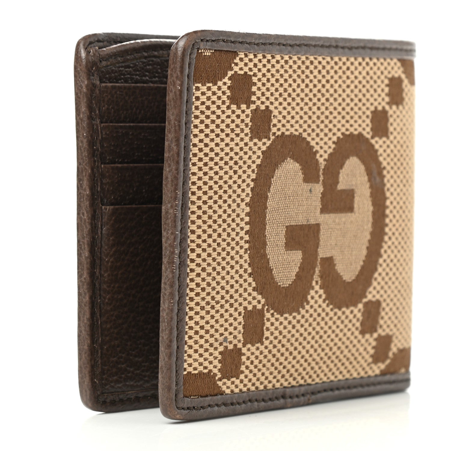 Gucci Monogram Jumbo GG Textured Dollar Calfskin Wallet Camel Ebony New Acero 3 of 7