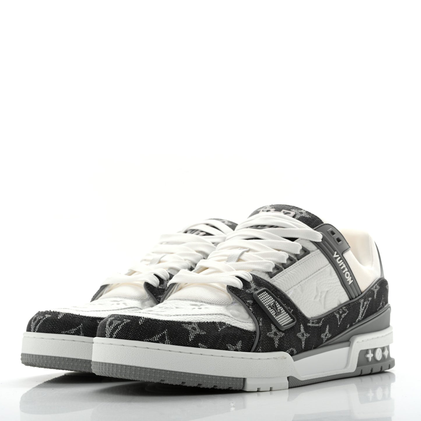 Calfskin Embossed Monogram Denim Mens LV Trainer Sneakers 11 Grey