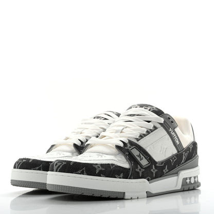 Louis Vuitton Calfskin Embossed Monogram Denim Mens LV Trainer Sneakers 11 Grey 4 of 10