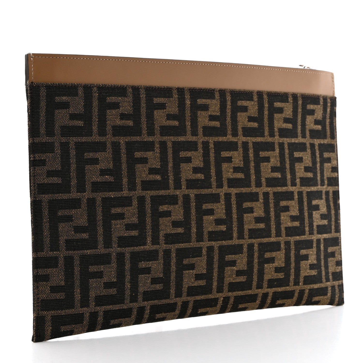 Fendi Vitello King Jacquard FF 1974 Medium Flat Pouch Tobacco Moro Sand 3 of 7
