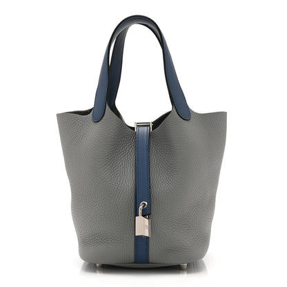 Hermes Taurillon Clemence Picotin Lock 18 PM Gris Mouette Bleu Agate 1 of 10