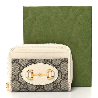 Gucci GG Supreme Monogram Azalea Calfskin Horsebit 1955 Zip Around ID Card Case Wallet Beige Ebony Mystic White 9 of 9