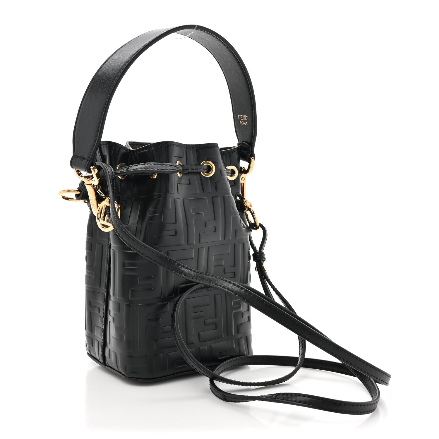 Fendi Vitello Liberty F is Fendi FF 1974 Embossed Mini Mon Tresor Bucket Bag Black 3 of 12