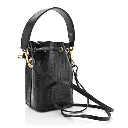 Fendi Vitello Liberty F is Fendi FF 1974 Embossed Mini Mon Tresor Bucket Bag Black 3 of 12