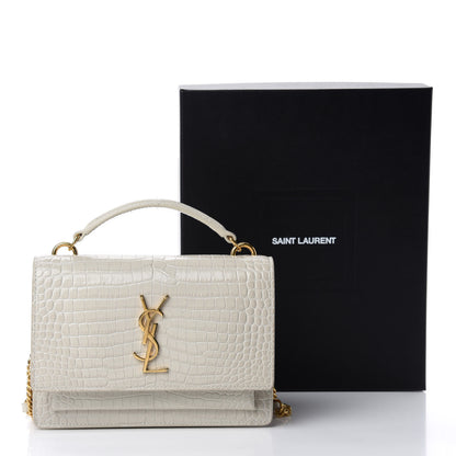 Saint Laurent Calfskin Crocodile Embossed Monogram Sunset Chain Wallet Blanc Vintage 11 of 11