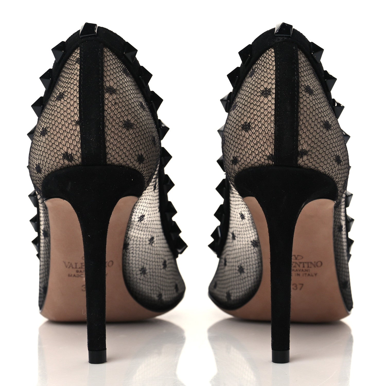 Valentino Garavani Mesh Point d'Esprit Calfskin Rockstud 85mm Pumps 37 Black 5 of 10