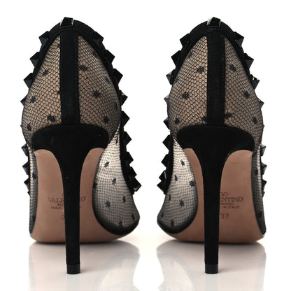 Valentino Garavani Mesh Point d'Esprit Calfskin Rockstud 85mm Pumps 37 Black 5 of 10