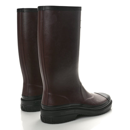 Chanel Caoutchouk CC High Boots 37 Burgundy Black 3 of 10