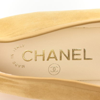 Chanel Suede Cap Toe CC Ballerina Flats 40 Beige Black 8 of 9