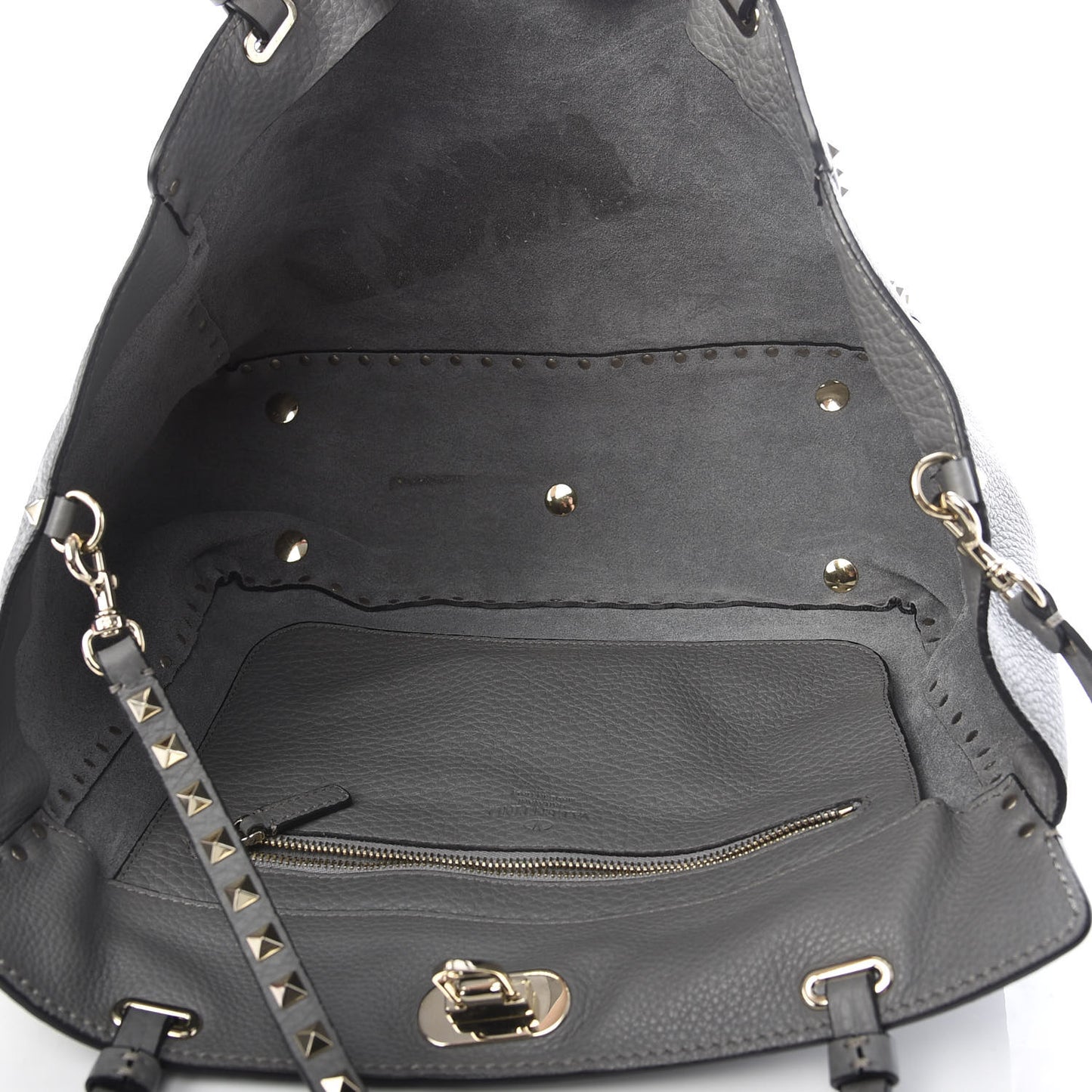 Pebbled Calfskin Medium Rockstud Tote Grey