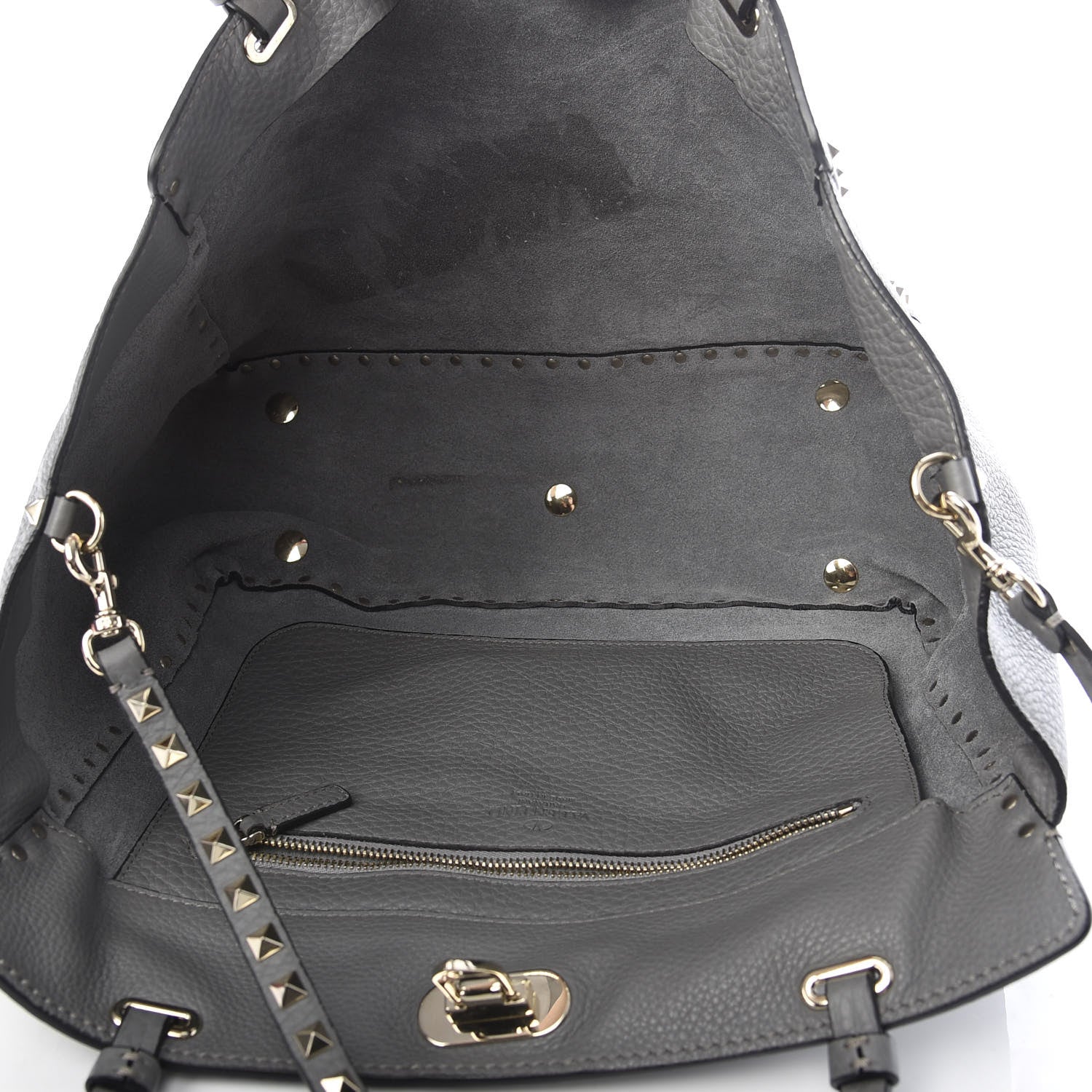 Valentino Garavani Pebbled Calfskin Medium Rockstud Tote Grey 5 of 11