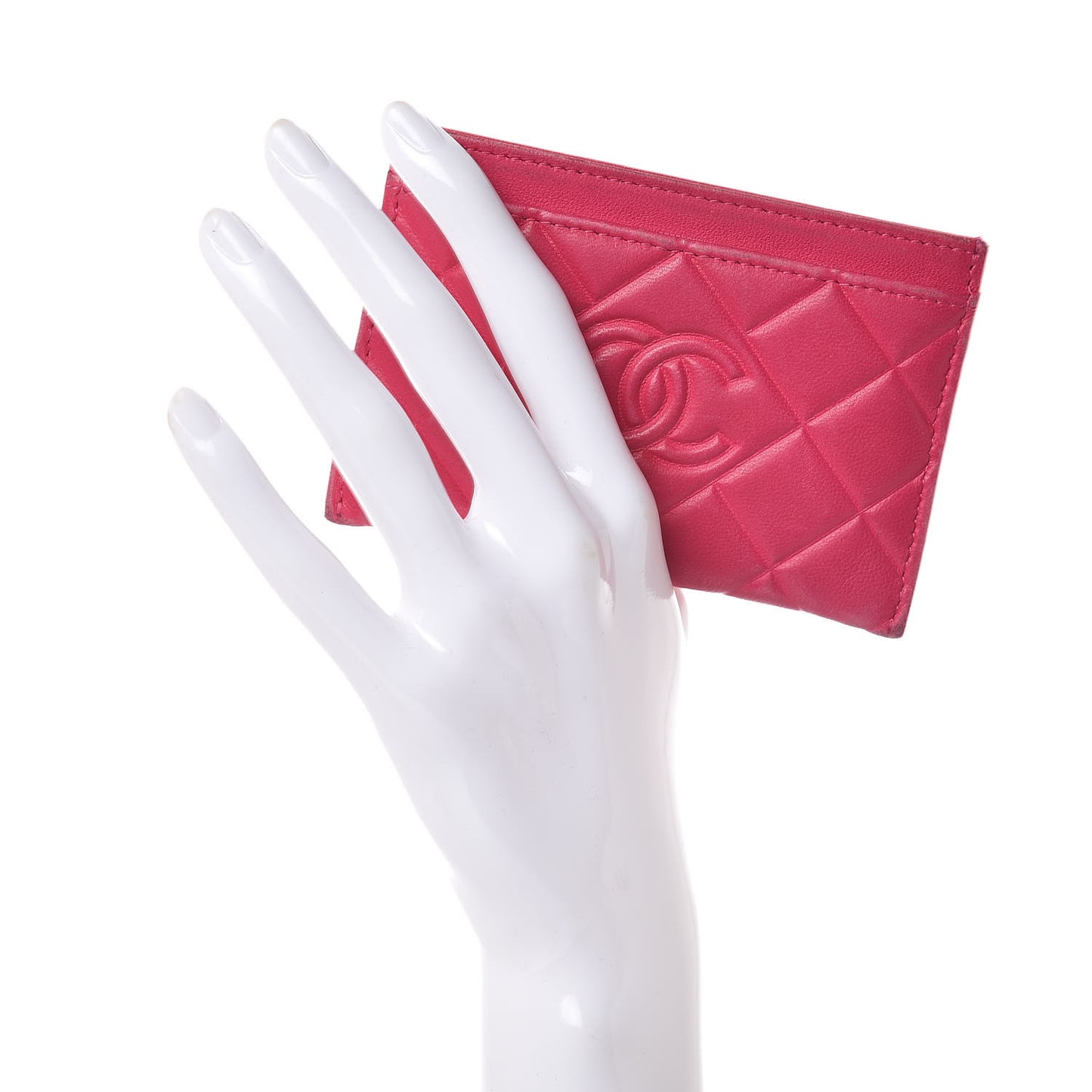Lambskin Quilted Diamond CC Card Holder Fuchsia