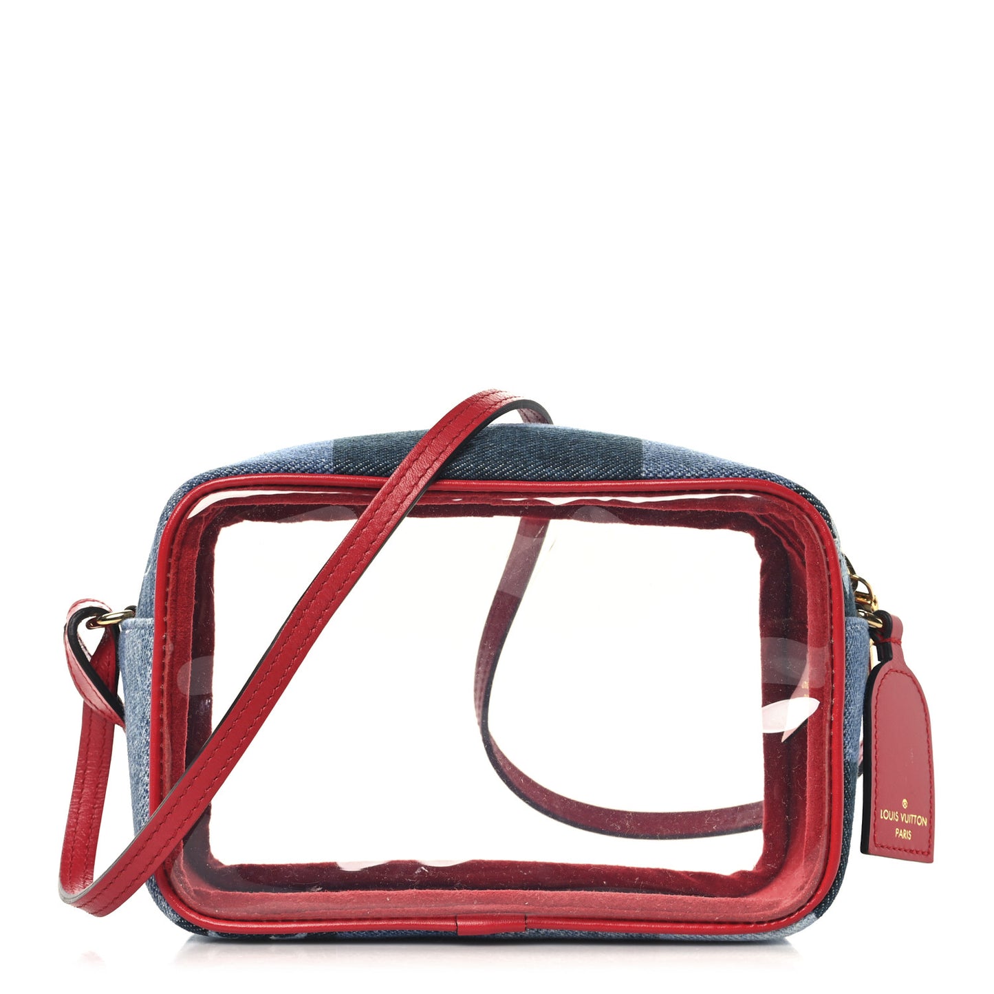 Denim Damier Monogram Patchwork PVC Beach Pouch Blue Rouge