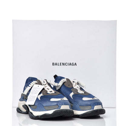 Balenciaga Mesh Nubuck Mens Triple S Sneakers 40 Navy Gris 12 of 12