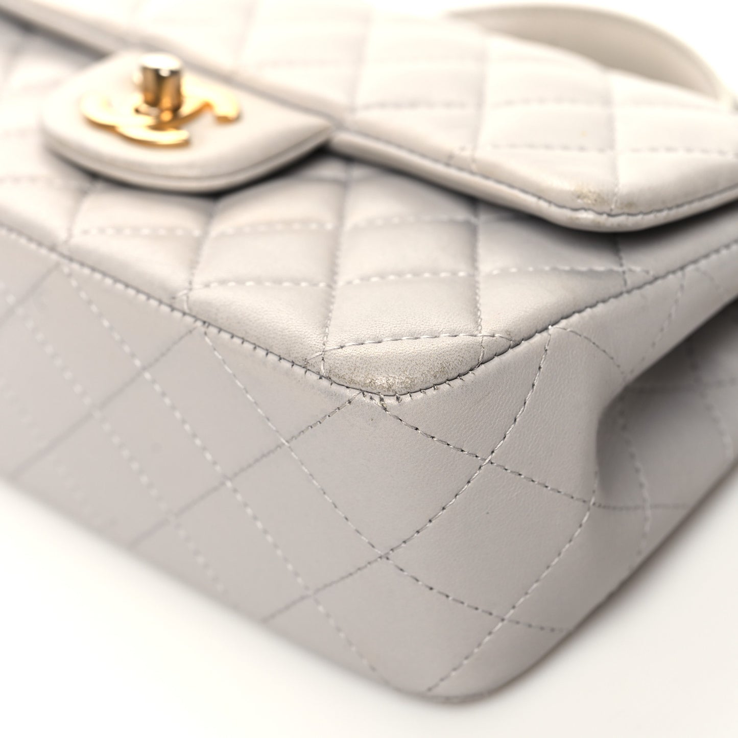 Lambskin Quilted Mini Top Handle Rectangular Flap Grey