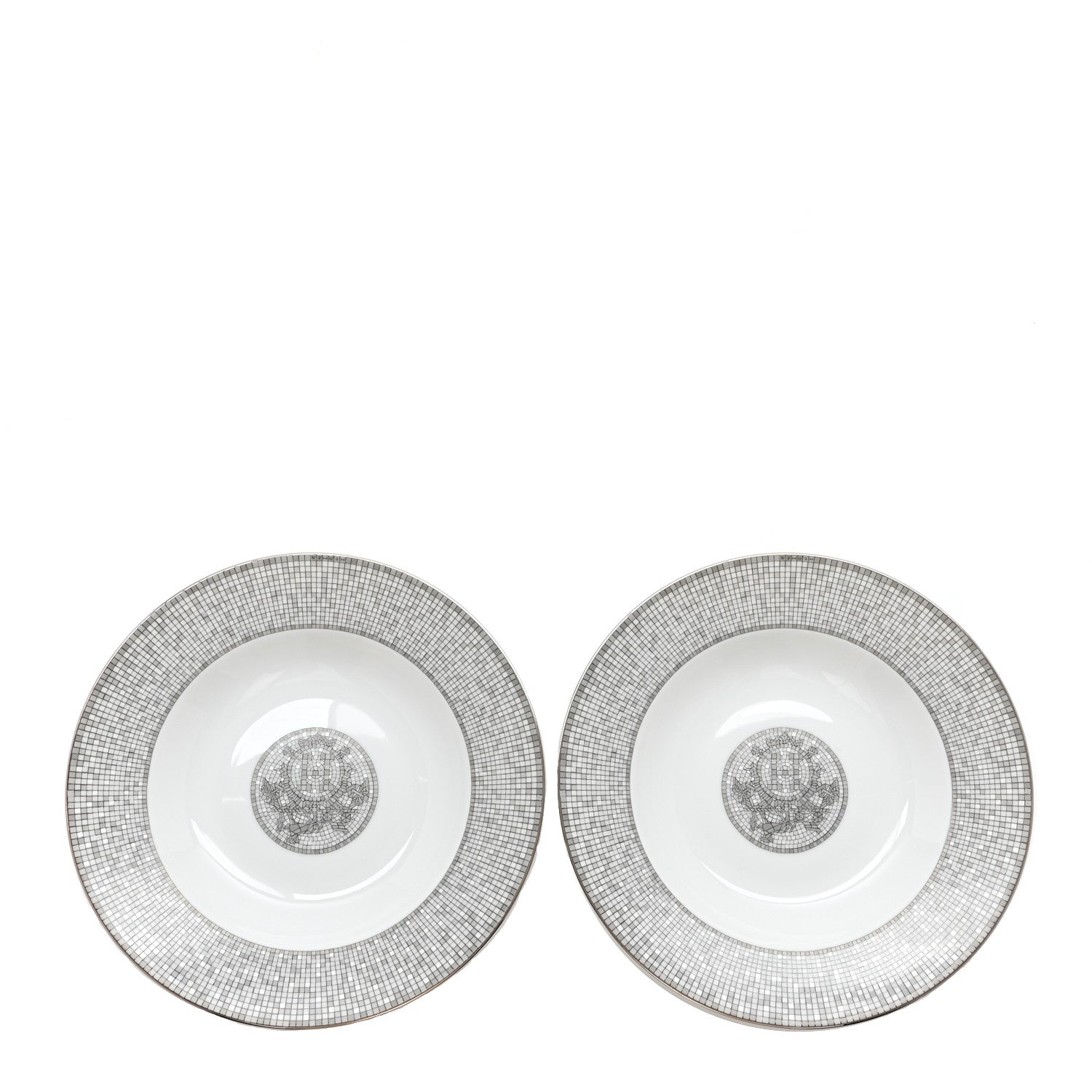 Hermes Porcelain Mosaique Au 24 Platine Soup Bowl Set of 2 1 of 6