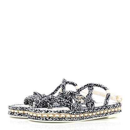 Chanel Lambskin Cord Chain CC Sandals 38 Navy Blue White 3 of 16