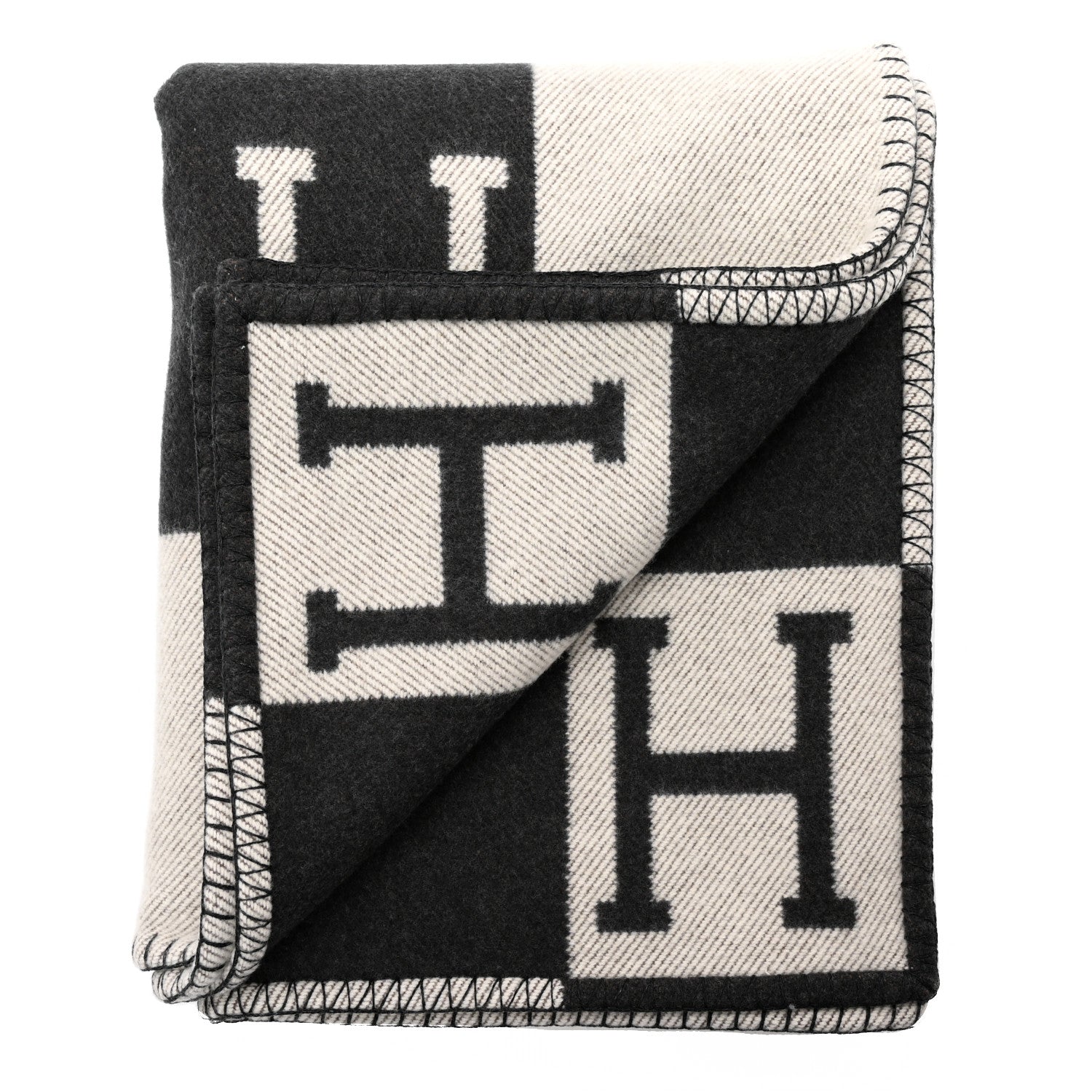 Hermes Wool Cashmere Signature Avalon Blanket Black 2 of 3