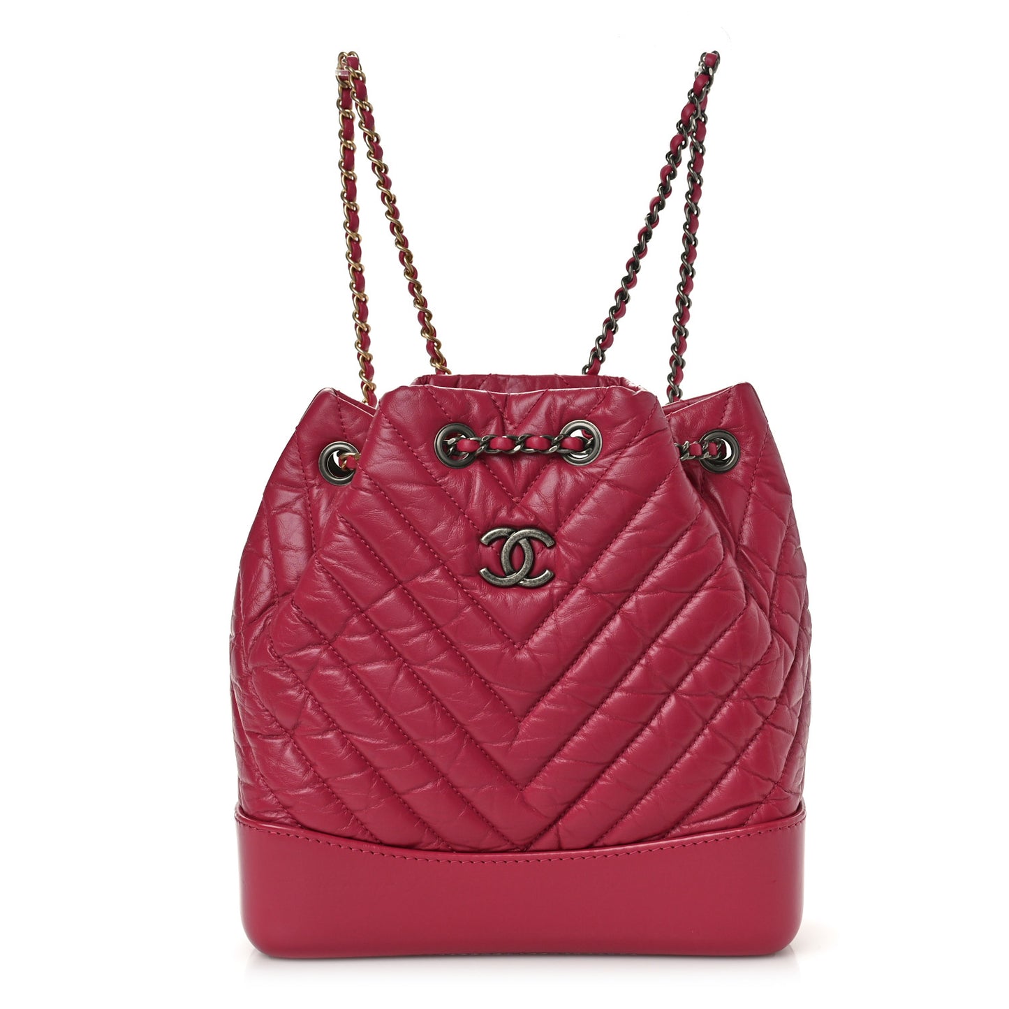 Aged Calfskin Chevron Quilted Small Gabrielle Backpack Dark Pink