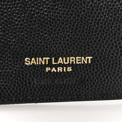 Saint Laurent Grain De Poudre Matelasse Chevron Monogram Compact Wallet Black 7 of 9