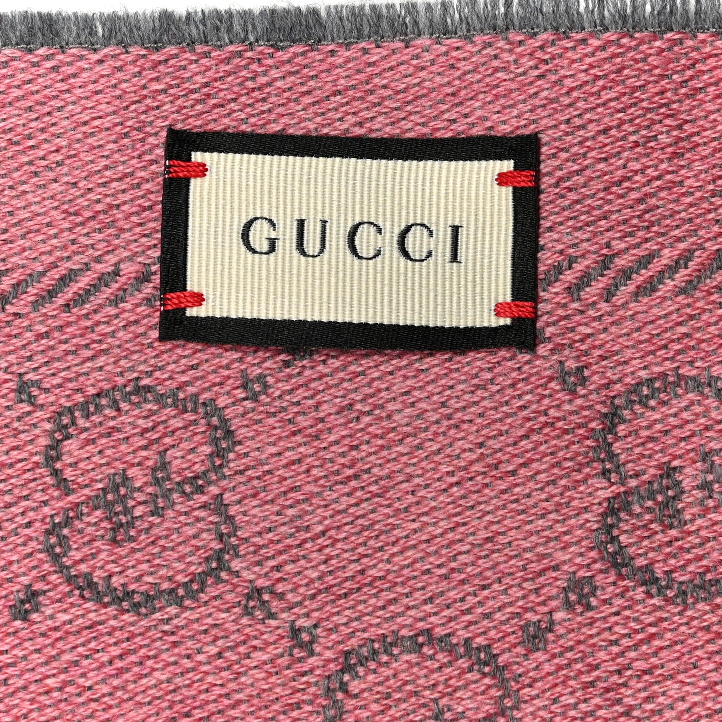 Wool Jacquard GG Monogram Sten Fringe Scarf Graphite Pink