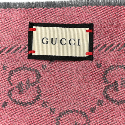 Gucci Wool Jacquard GG Monogram Sten Fringe Scarf Graphite Pink 3 of 4