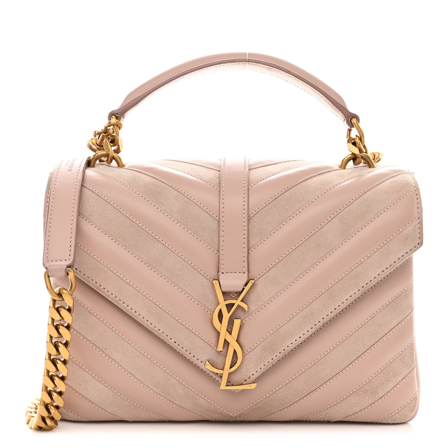 Saint Laurent Calfskin Suede Matelasse Chevron Medium Monogram College Bag Rose Poudre 1 of 16