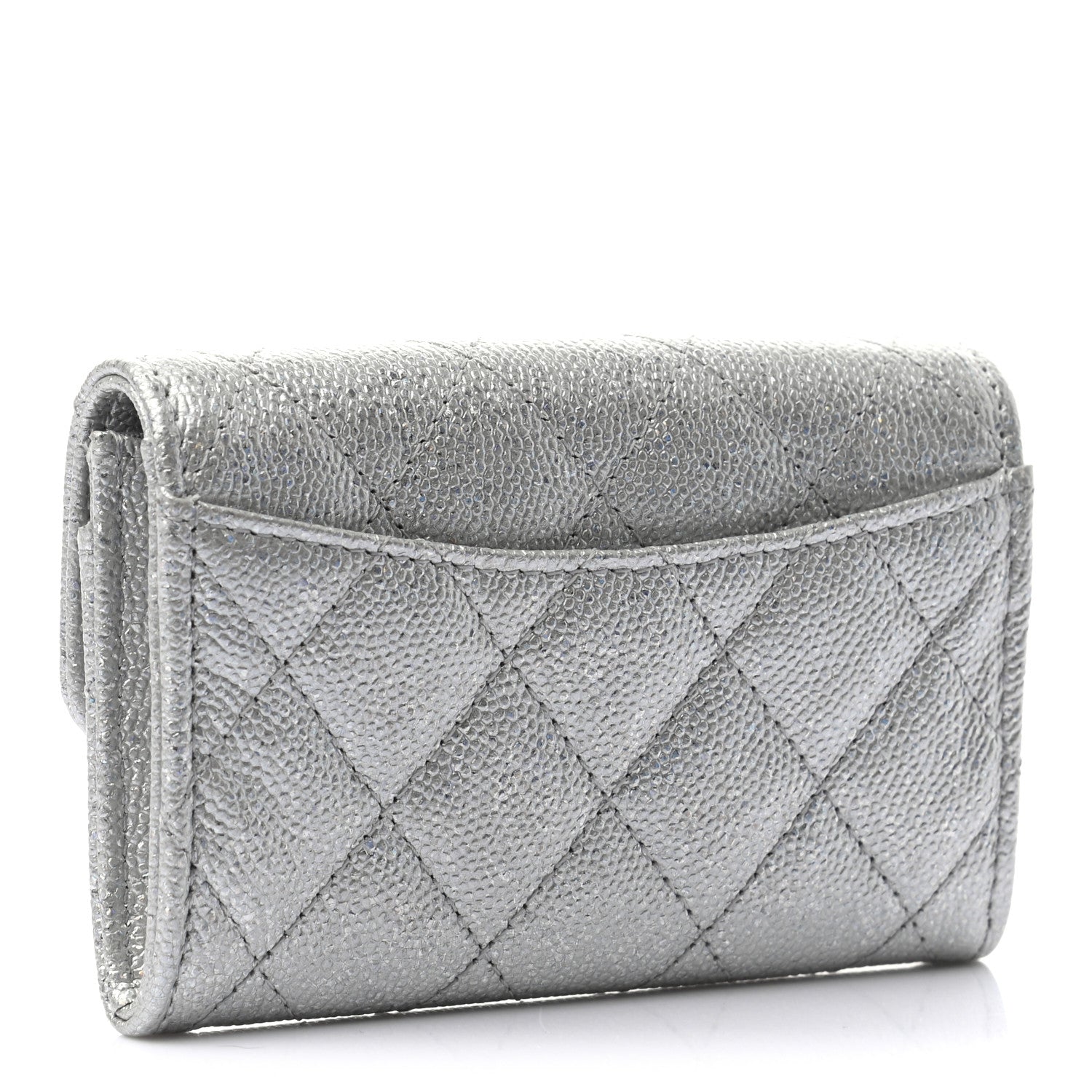 Chanel Glittered Metallic Caviar Quilted Flap Card Holder Wallet Silver 3 of 7