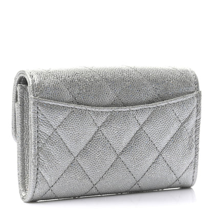 Chanel Glittered Metallic Caviar Quilted Flap Card Holder Wallet Silver 3 of 7