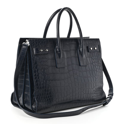 Saint Laurent Calfskin Crocodile Embossed Medium Souple Sac De Jour Medium Blue 3 of 9
