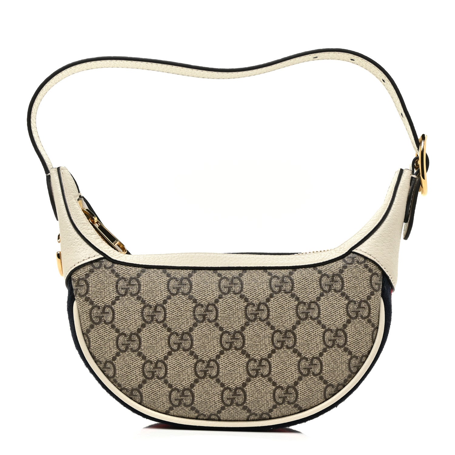 Gucci GG Supreme Monogram Textured Dollar Calfskin Web Mini Ophidia Half Moon Hobo Beige Ebony Mystic White 1 of 10
