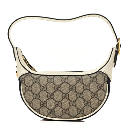 Gucci GG Supreme Monogram Textured Dollar Calfskin Web Mini Ophidia Half Moon Hobo Beige Ebony Mystic White 1 of 10